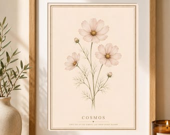 Wildflower Art Print, Cottage Core Botanical Poster,  Floral Wall Decor,  Wildflower Print, Boho  Gift, Scandinavian Art, Cosmos