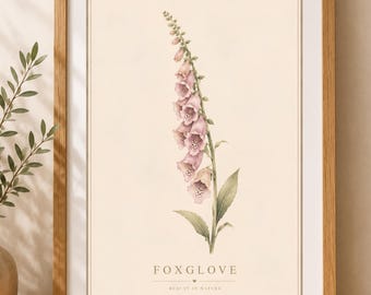 Wildflower Art, Cottage Core, Botanical Poster, Floral Wall Decor, Wildflower Print, Boho  Gift, Scandinavian Art, Foxglove