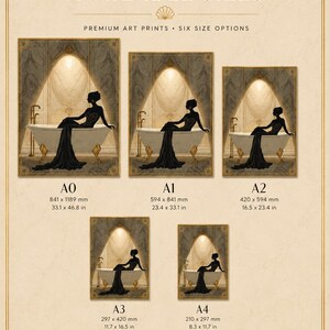 Lámina Art Déco Mujer en el Baño / Arte de pared de lujo para baño / Decoración de pared para spa / Obra de arte neutra para baño / Decoración elegante estilo hotel imagen 4