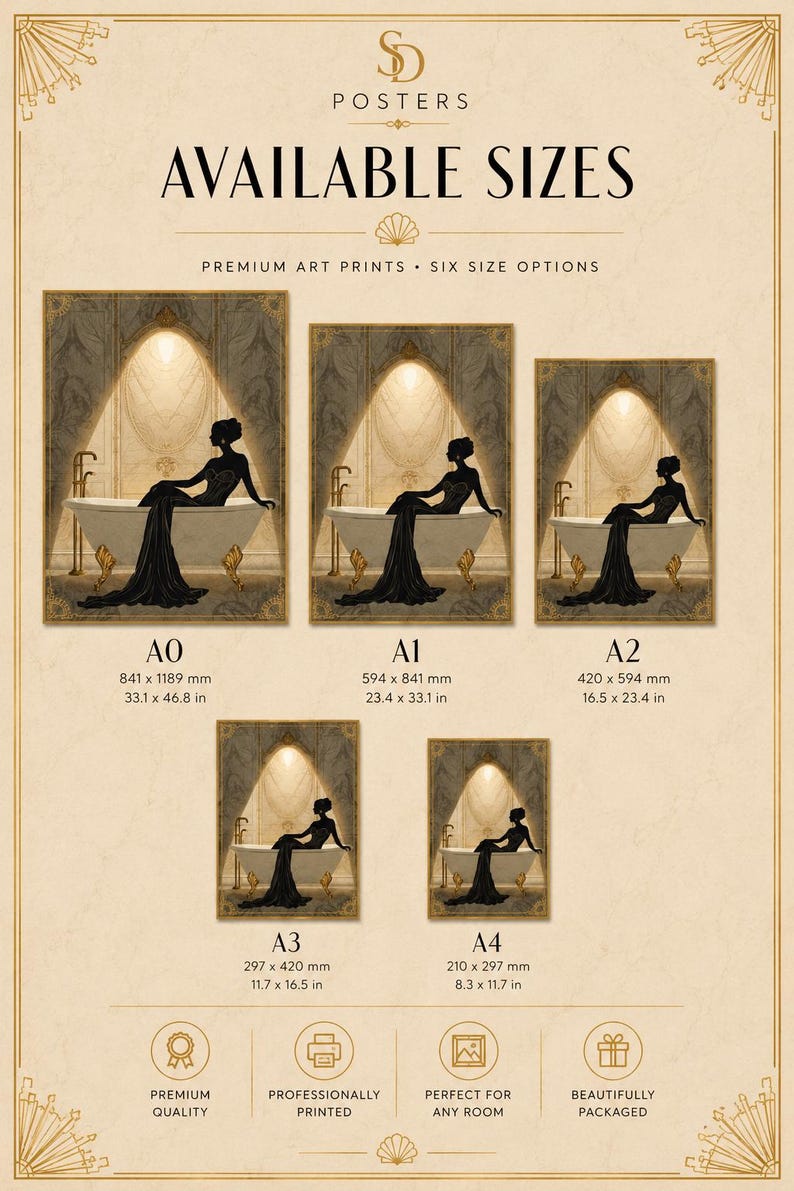 Lámina Art Déco Mujer en el Baño / Arte de pared de lujo para baño / Decoración de pared para spa / Obra de arte neutra para baño / Decoración elegante estilo hotel imagen 4