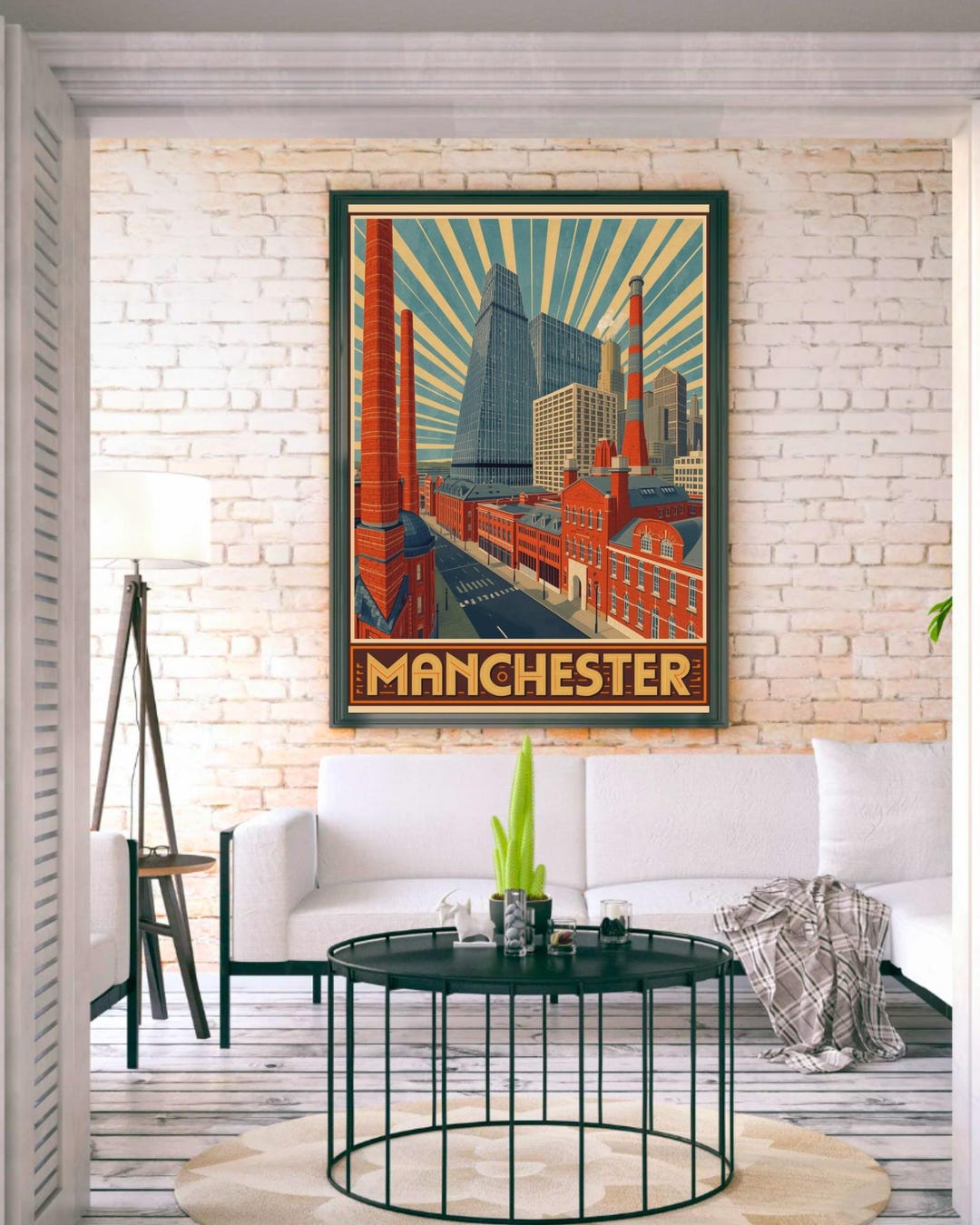 Manchester Poster Manchester Art Deco City Print | Vintage UK Travel Poster Wall Art ...