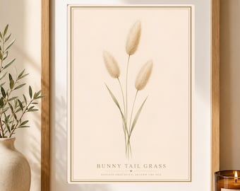 Wildflower Art, Cottage Core, Botanical Poster, Floral Wall Decor, Wildflower Print, Boho  Gift, Scandinavian Art, Bunny Tail