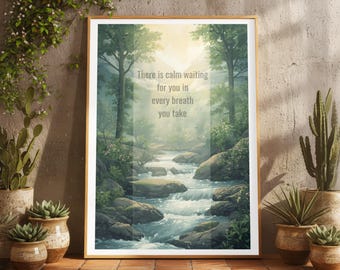 Calm in Every Breath Quote Poster – Mindful Wall Art – Soothing Inspirational Print - UNFRAMED