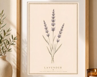 Wildflower Art Print, Cottage Core Botanical Poster,  Floral Wall Decor,  Wildflower Print, Boho  Gift, Scandinavian Art, Lavender
