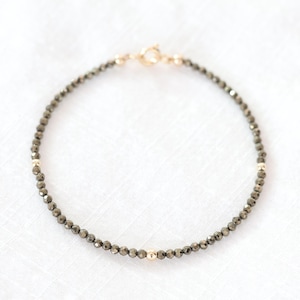 Pyrite and Gold-Filled Bracelet, Genuine Faceted Copper Pyrite Bracelet, Dainty Copper Pyrite and Gold-Filled Bracelet