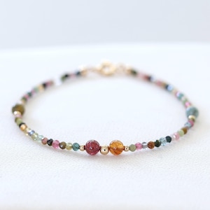 Rainbow Tourmaline and Gold-Filled Bracelet, Genuine Multicolor Tourmaline Gemstone, Dainty Faceted Tourmaline Bracelet, Adjustable Bracelet