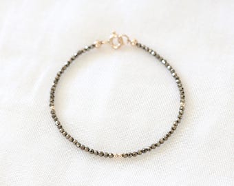 Dainty Beaded Gold Pyrite Bracelet with Gold-Filled Accents