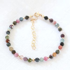 Multicolor Rainbow Tourmaline and Gold-Filled Bracelet, Genuine Faceted Tourmaline Bracelet, Multicolored Gemstones
