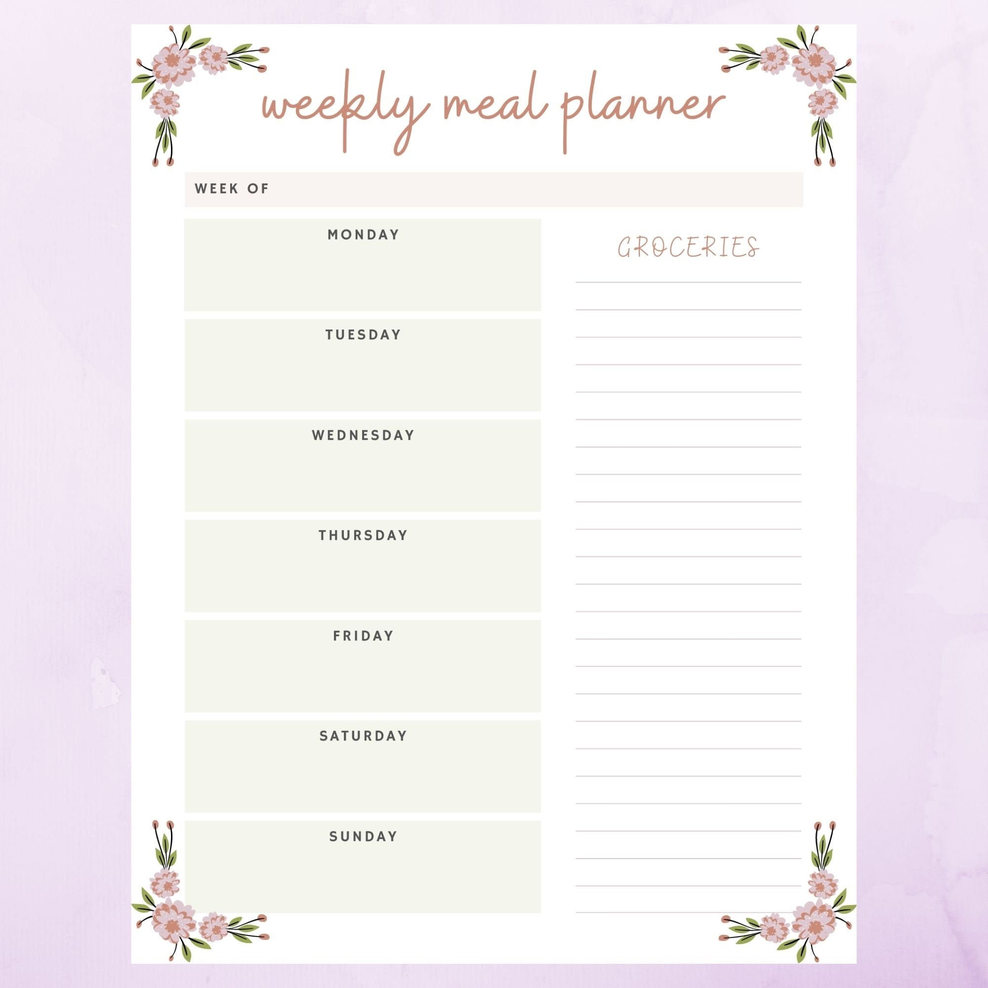 Beautiful floral monthly meal planner free printable - limitedkoti