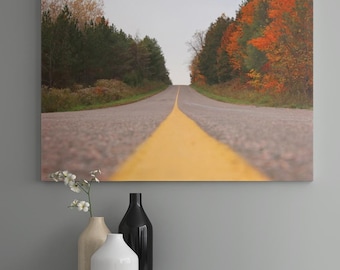 Autumn Themed Photography, Canvas Art, Fall Leaves, Road, Highway