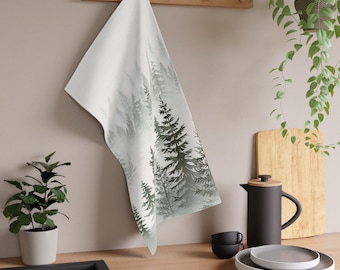 SOFT TEA TOWEL, Hand Towel for Bathroom, Kitchen Towel, Trees, White and Green Forest Scene