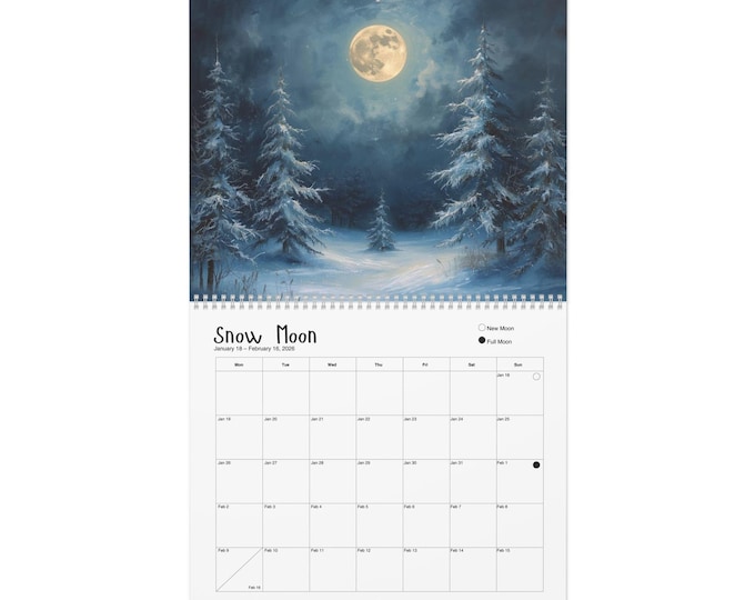 Lunar Moon Cycle Wall Calendar 2026, Moon Cycle and Phase Tracker