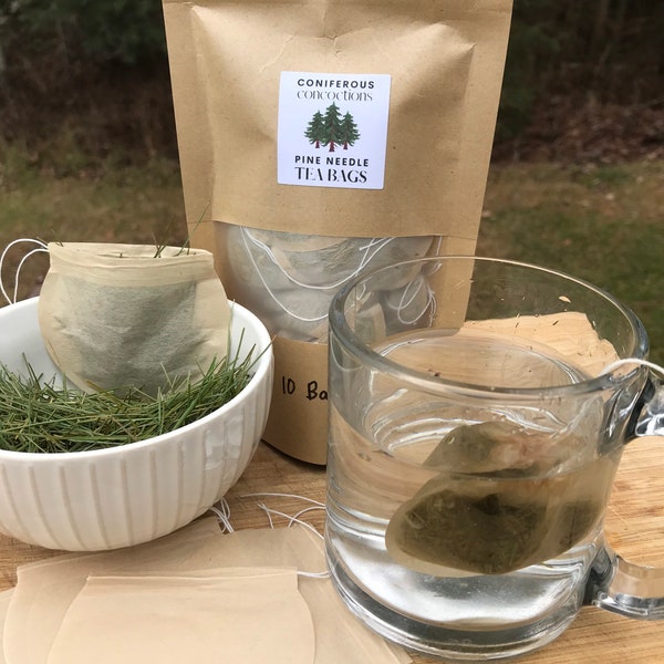 White Pine TEA BAGS, Pine Needle Tea, Natural Tea Filter Bags with Drawstring