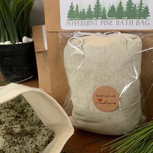 3-PACK BATH BOMB, Peppermint Pine Epsom salts blend with reusable cotton bath bag