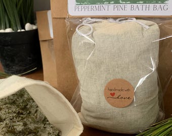 3-PACK BATH BOMB, Peppermint Pine Epsom salts blend with reusable cotton bath bag