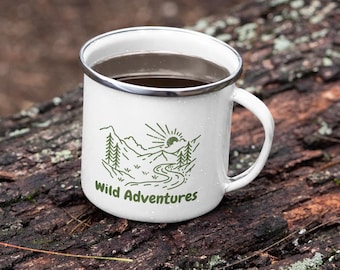 WILD Adventures Stainless Steel Mug – Mountain & Trail Design | Outdoor Camping Coffee Cup