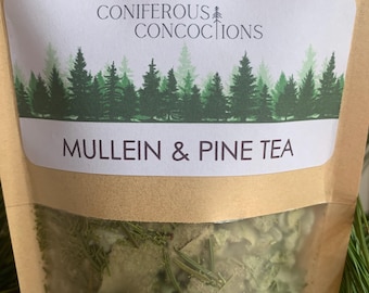 MULLEIN PINE NEEDLE Tea, Organic Natural Hand Harvested Herbal Teas, Wild Harvest Mullein Leaves, Pine Needle Tea