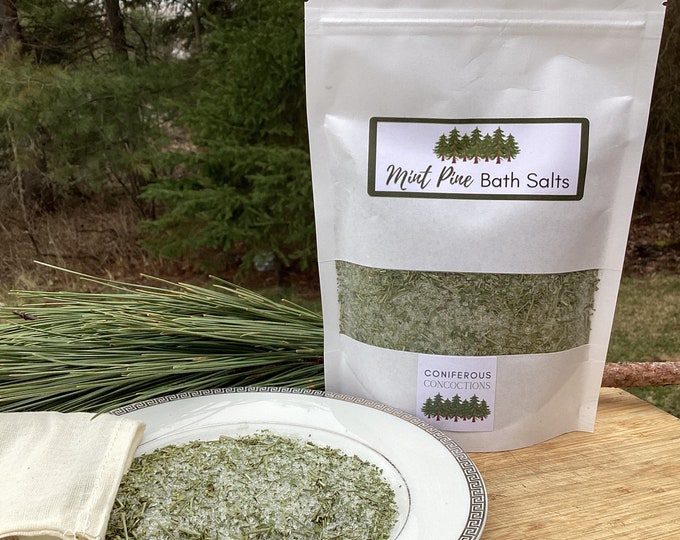 PEPPERMINT PINE BATH Salts, Bath Bag, Refillable Salts, Spa Gift, Soothing Soaker, footbath