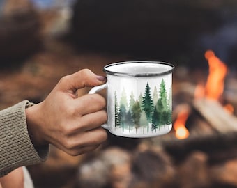 Pine Tree Enamel Camping Mug, Outdoor Coffee Mug