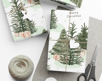 Evergreen Tree Christmas Gift Wrap Paper, Holiday Packaging