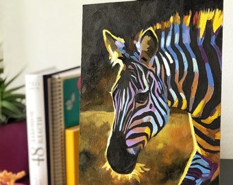 Rainbow Zebra. Original oil painting on fiberboard
