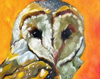 Owl. Original oil painting on wood panel.
