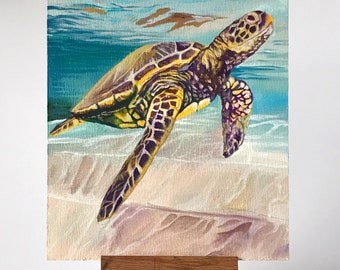 Turtle.  Original oil painting on fibreboard.