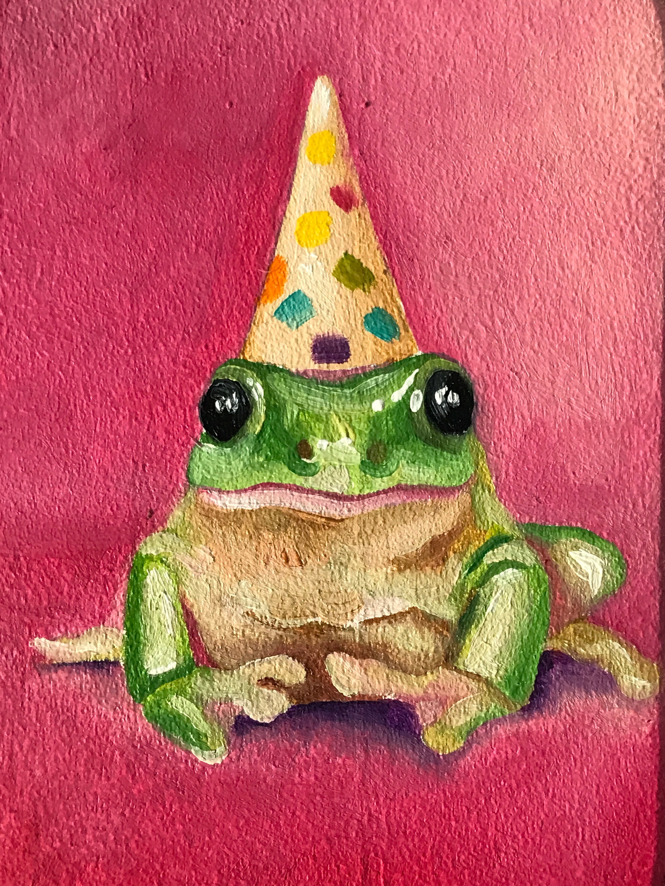 Frog in a Birthday Cap. Original Oil Painting From the Funny Frogs ...