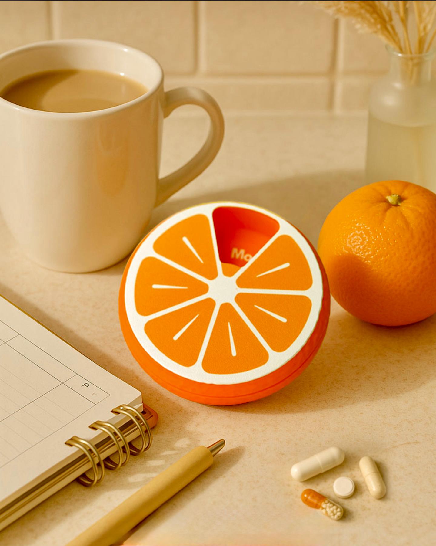Citrus 7-day Pill Organizer: Fidget Click Design, Hidden Travel