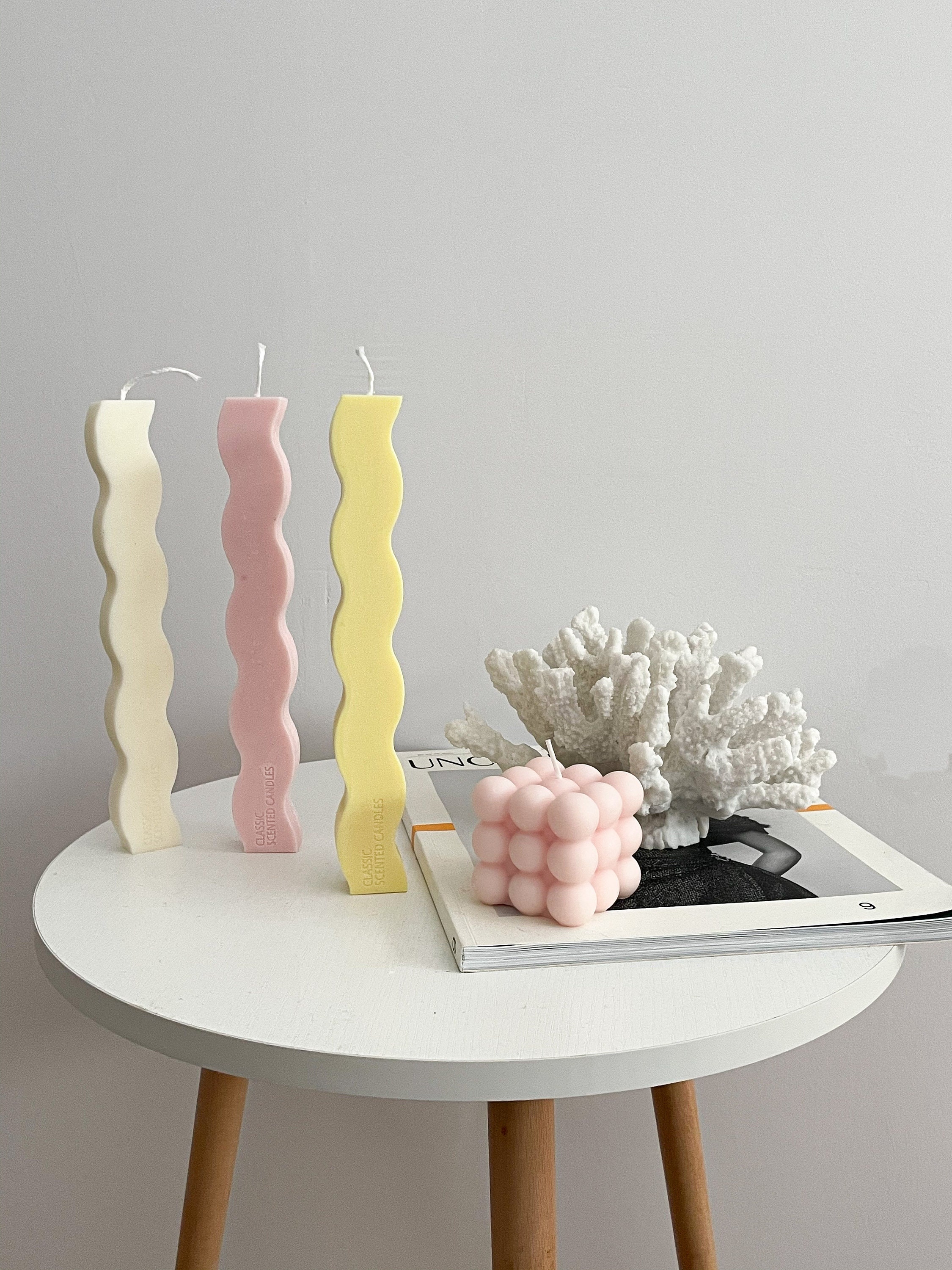 Wavy Pillar Candle Aesthetic Pillar Candle Pastel Colors Etsy