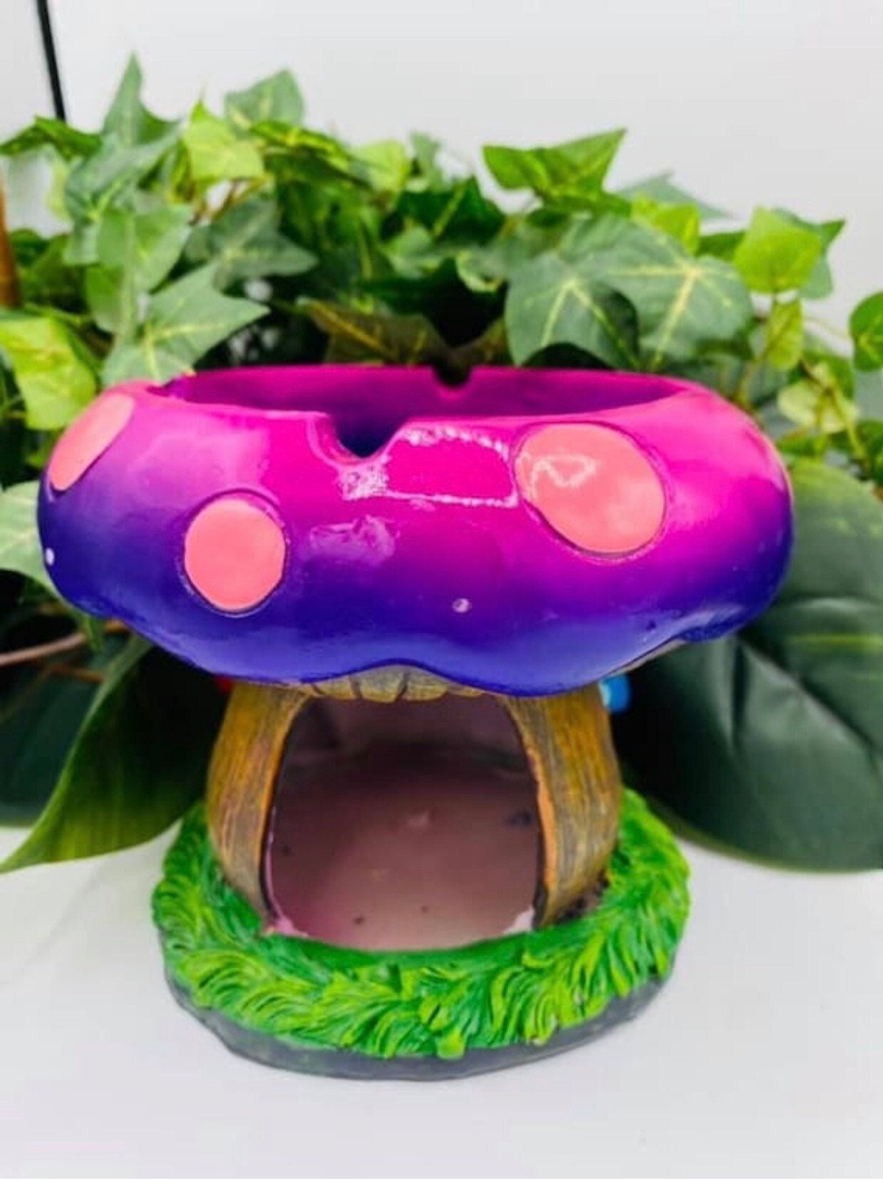 Large Purple Mushroom Ashtray W/ Storage 