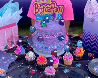 Among Us Cake Topper Happy Birthday SVG