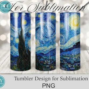 Van Gogh Sublimation Design for 20 oz Skinny Tumblers, Digital Sublimation Tumbler Template, Tumbler Design, Straight and Tapered Templates.
