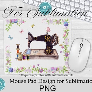 Sew and Flowers Mouse Pad Sublimation Designs, Square and Round Mouse Pad Template, Digital Mouse Pad PNG, Sublimation Mouse Pad PNG
