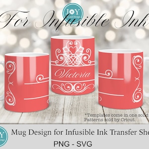 Cricut Mug Press Diseño svg para hoja de tinta infusible, remolinos victorianos taza de envoltura digital svg, diseño de taza de café svg, plantilla de envoltura infusible