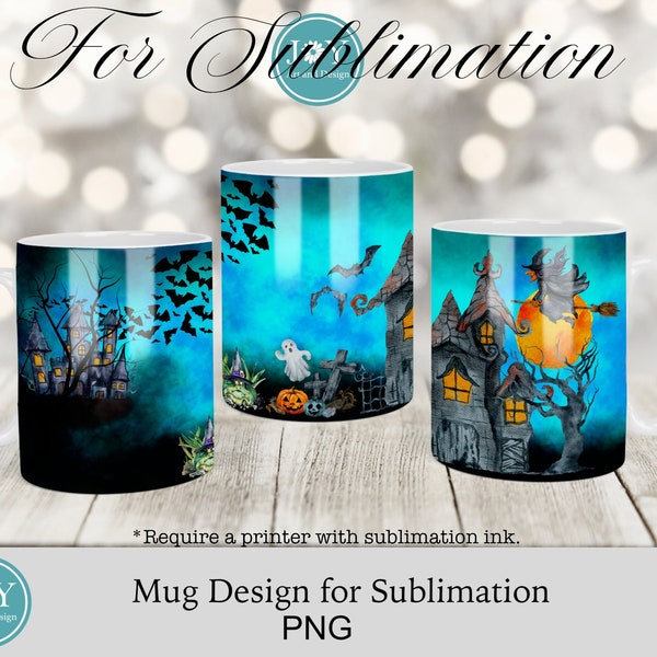 Halloween Mug Wrap Template, Mug Press Sublimation Design, Instant Download Coffee Mug PNG, 11oz 12oz 15oz Digital Sublimation Mug Template