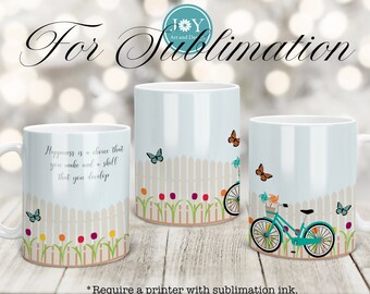 Bike Happiness Quote Mug Press Design PNG, Mug Sublimation Design, Mug Wrap Template PNG, Coffee Mug Design PNG, Sublimation Design for Mugs
