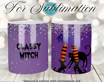 Halloween mok pers ontwerp, Instant Download koffiemok PNG, digitale sublimatie mok wrap, 11 oz 12 oz 15 oz mok wrap sjabloon, heks mok