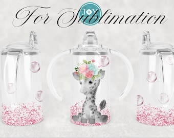 Baby Giraffe, Straight Sippy Cup Sublimation Designs, Digital Sublimation Cup Template, Kids Tumbler Design, Sippy Cup Wrap Template PNG