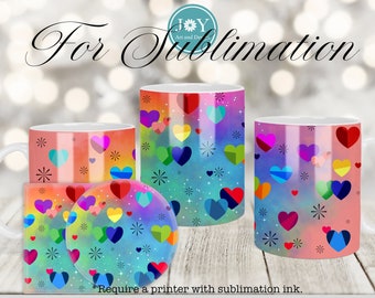 Mug Press Sublimation Design, Hearts Mug Wrap Design, Coffee Mug Template PNG, Instant Digital Mug Press PNG, Valentines Mug Design PNG