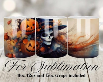 Halloween Kaffeetasse PNG, 11 Unze 12 Unze 15 Unze Becher Vorlagen, digitale Sofort-Download-Becher Sublimation Design, Horror Sublimation Becher wickeln