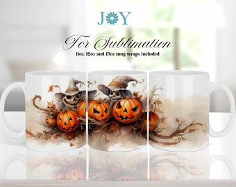 Halloween effrayant citrouilles tasse à café PNG, modèles de tasse 11 oz 12 oz 15 oz, téléchargement numérique instantané Mug Design par sublimation, emballage de tasse par sublimation