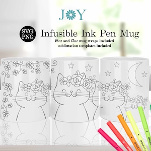 Svg per involucro per tazza per penna e pennarelli Infusible Ink, involucro Infusible, tazza da caffè SVG, modello per involucro per tazza, pressa per tazza SVG, involucro per tazza da colorare