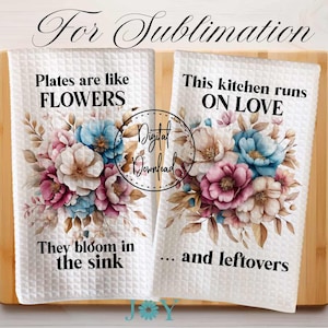 Funny Flowers Kitchen Towel Digital Download Sublimation Designs - Dish Towel PNG - Tea Towel Design