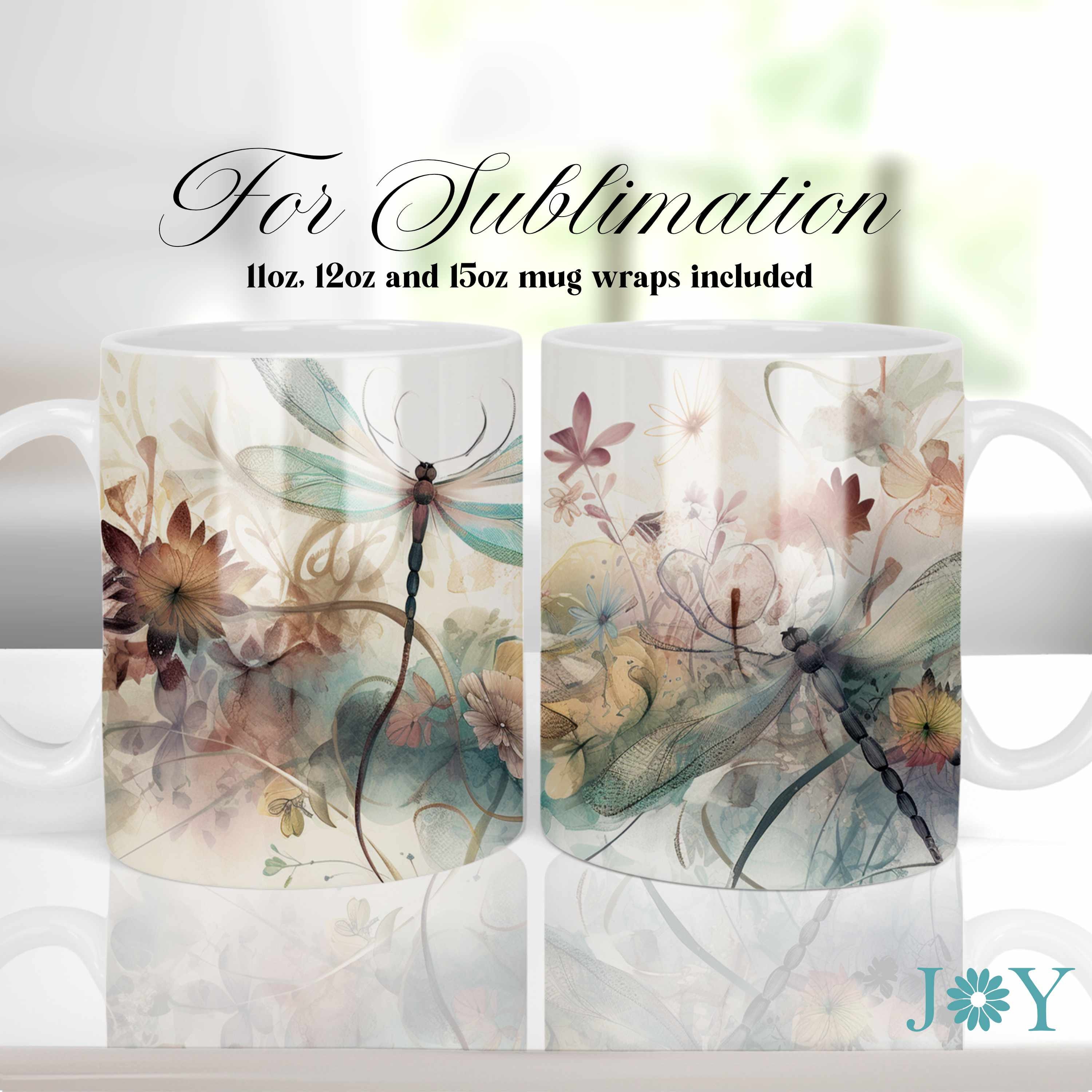 Sublimation Designs for Mugs, Watercolor Flowers and Bees Coffee Mug PNG,  Sublimation Mug Full Wrap Template, Digital 11oz 12oz 15oz Mug 