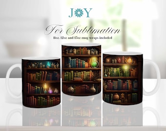 Boeken koffiemok png, 11 oz 12 oz en 15 oz mok sjablonen, digitale download sublimatiemokken, mokomslagsjabloon, mokperssublimatie, mokpers, mok png