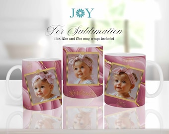 Sjabloon roze fotolijst sublimatiemok, sublimatieontwerp voor mokken, digitale mokomslag, sjabloon fotomok, koffiemok ontwerp, png-mok