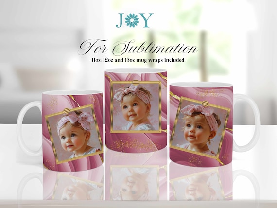 Pink Photo Frame Sublimation Mug Template, Sublimation Design for Mugs, Digital Mug Wrap, Photo Mug Template, Coffee Mug Design, PNG Mug