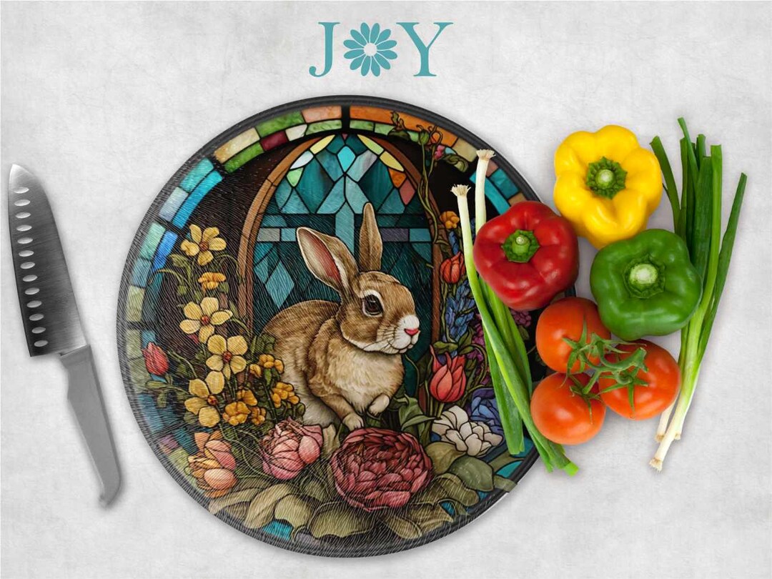 Stained Glass Spring Rabbit Stained Glass Bunny PNG – Round Spring Rabbit Sublimation Design for ...