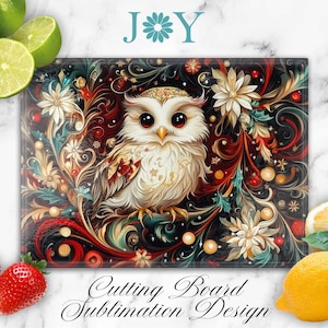 Christmas Owl Glass Cutting Board Sublimation Design, Glass Cutting Board PNG, Digital Instant Download Glass Cutting Board